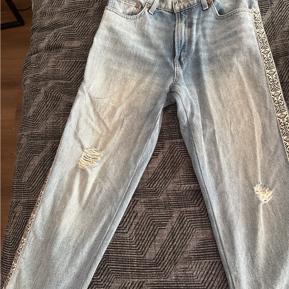 Lucky Brand Light Blue Ripped Wide Leg Jeans